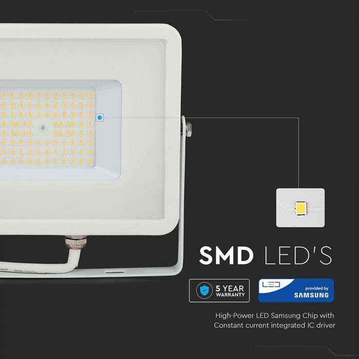 50W LED Floodlight SMD SAMSUNG Chip Slim White Body 6400K 120 lm/Watt