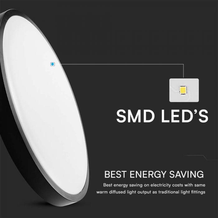 LED DOME LIGHT MICROWAVE SENSOR ROUND 24W 2500lm DL 350x61mm IP44 BLACK