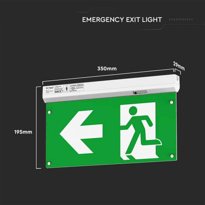 LED EMERGENCY EXIT LIGHT 4IN1 SELF TEST BUTTON RF CONTROL 2.5W 100lm CW