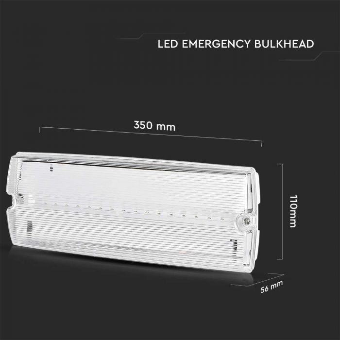 LED EMERGENCY EXIT LIGHT SELF TEST BUTTON  3W CW 130lm 120° 350x110x56mm