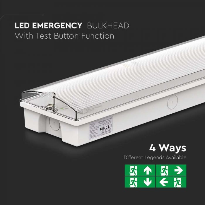 LED EMERGENCY EXIT LIGHT SELF TEST BUTTON  3W CW 130lm 120° 350x110x56mm
