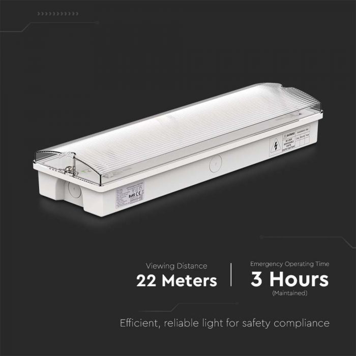 LED EMERGENCY EXIT LIGHT SELF TEST BUTTON  3W CW 130lm 120° 350x110x56mm