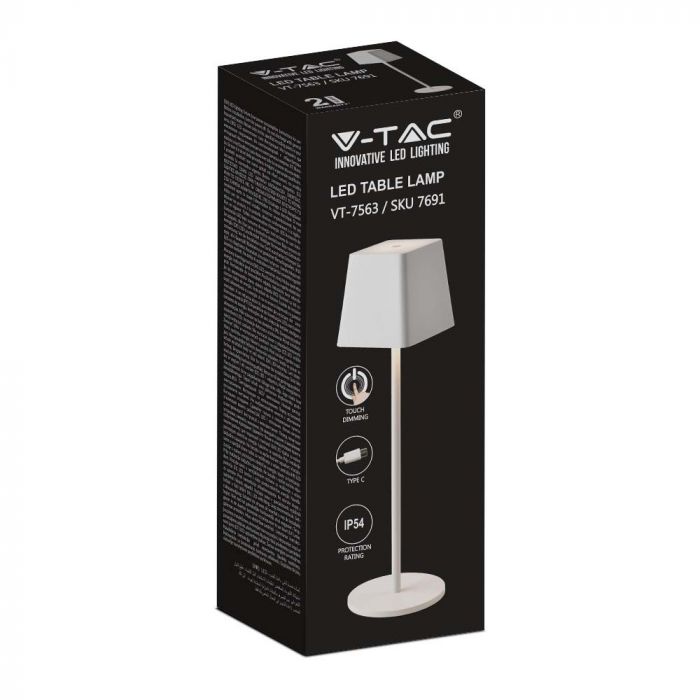 LED TABLE LAMP 2W WW 180° 200lm WHITE TOUCH DIMMING IP54