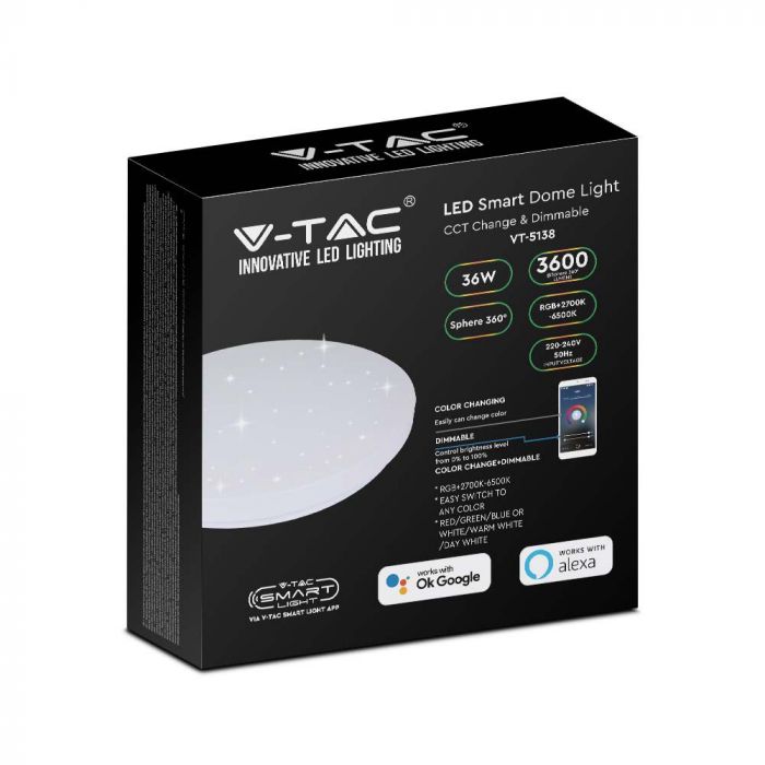 LED DOME LIGHT 36W COMPATIBLE WH AMAZON ALEXA&GOOGLE HOME RGB+WW+CW STARRY COVER
