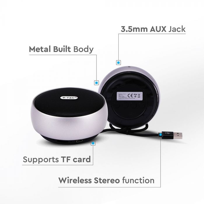 PORTABLE BLUETOOTH SPEAKER Micro USB & High End Cable (TWS Function) 800mah Battery GREY