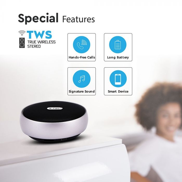 PORTABLE BLUETOOTH SPEAKER Micro USB & High End Cable (TWS Function) 800mah Battery GREY