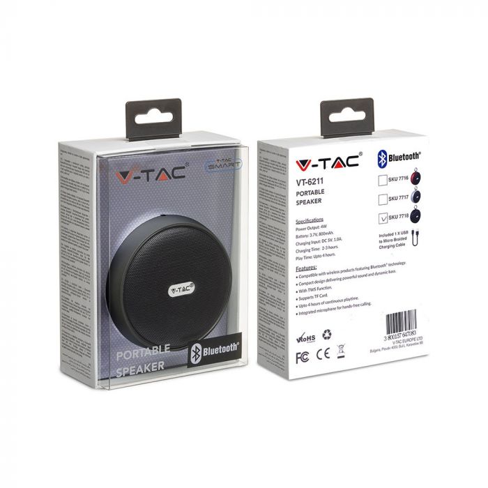 PORTABLE BLUETOOTH SPEAKER Micro USB & High End Cable (TWS Function) 800mah Battery BLACK