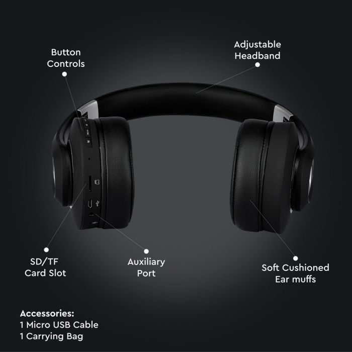BLUETOOTH WIRELESS HEADPHONE with Adjustable Head 500mah BATTERY BLACK