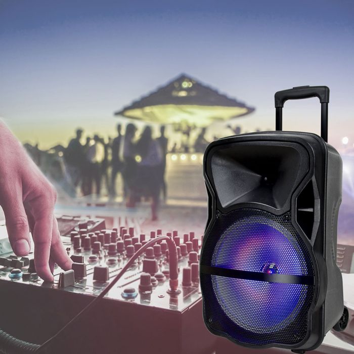 Rechargeable 12-inch Trolley 35W SPEAKER with One Wired Microphone/RF CONTROL/FM/USB/MICRO SD/RGB