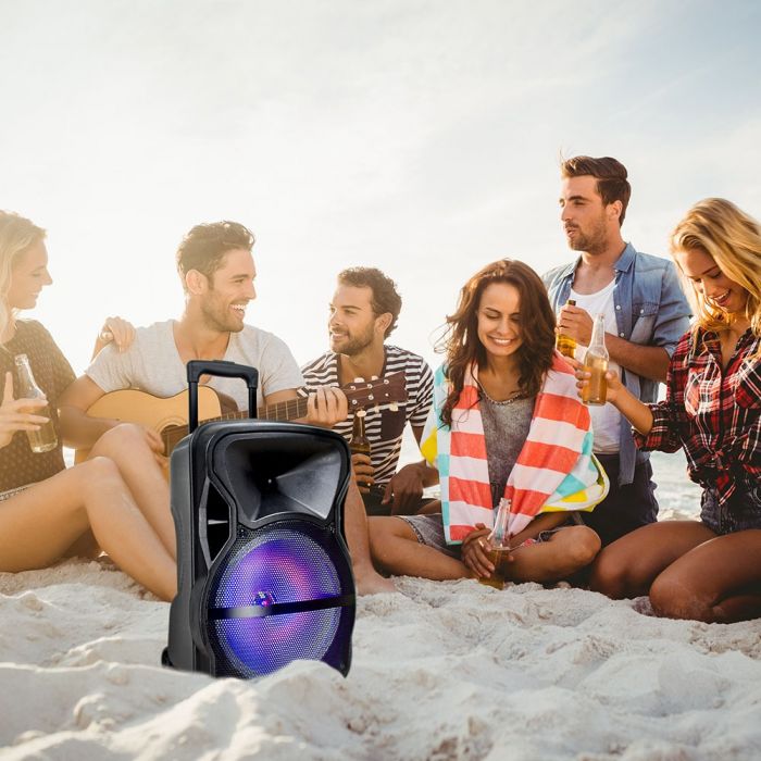Rechargeable 12-inch Trolley 35W SPEAKER with One Wired Microphone/RF CONTROL/FM/USB/MICRO SD/RGB