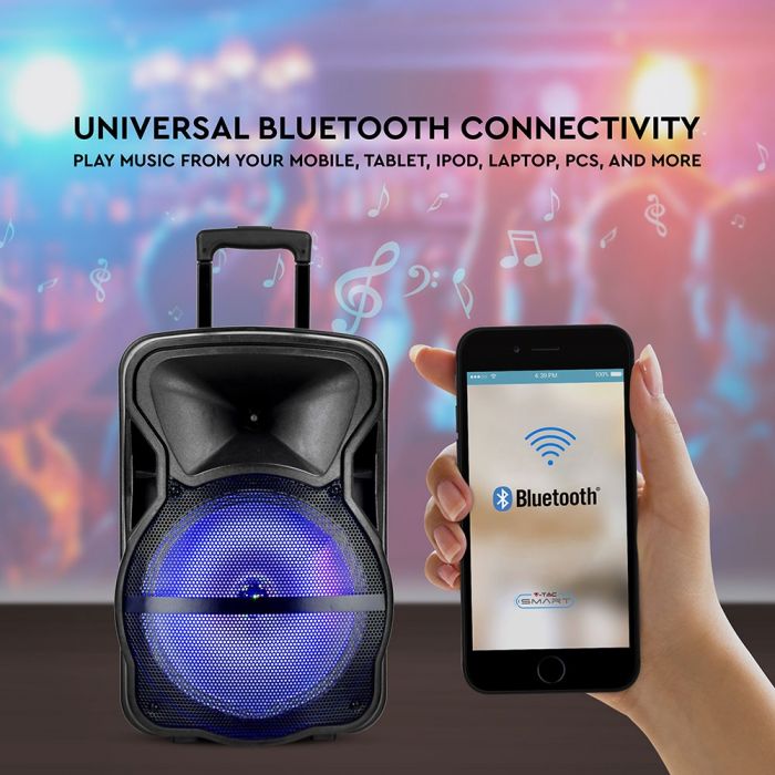 Rechargeable 12-inch Trolley 35W SPEAKER with One Wired Microphone/RF CONTROL/FM/USB/MICRO SD/RGB