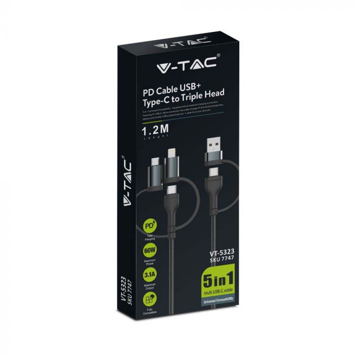 5IN1 CHARGING CABLE 1200mm 3.1A Max BLACK
