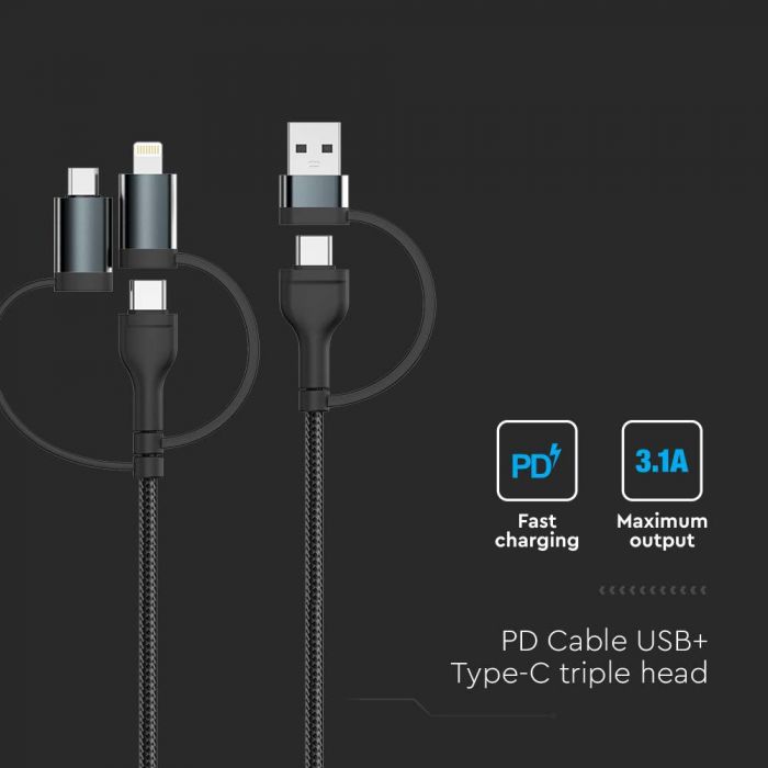 5IN1 CHARGING CABLE 1200mm 3.1A Max BLACK
