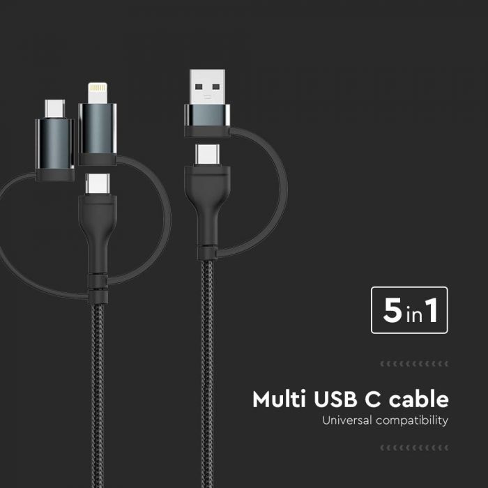 5IN1 CHARGING CABLE 1200mm 3.1A Max BLACK