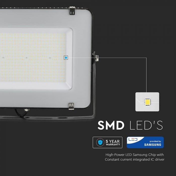 200W LED Floodlight SMD SAMSUNG Chip Slim Black Body 6400K 120 lm/Watt
