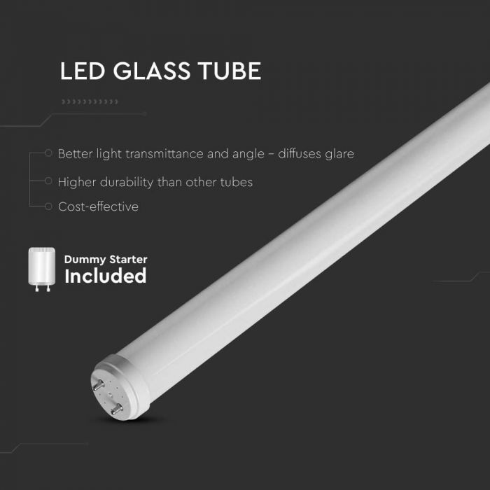 LED T8 GLASS TUBE 9W CW 850lm 60cm 160°