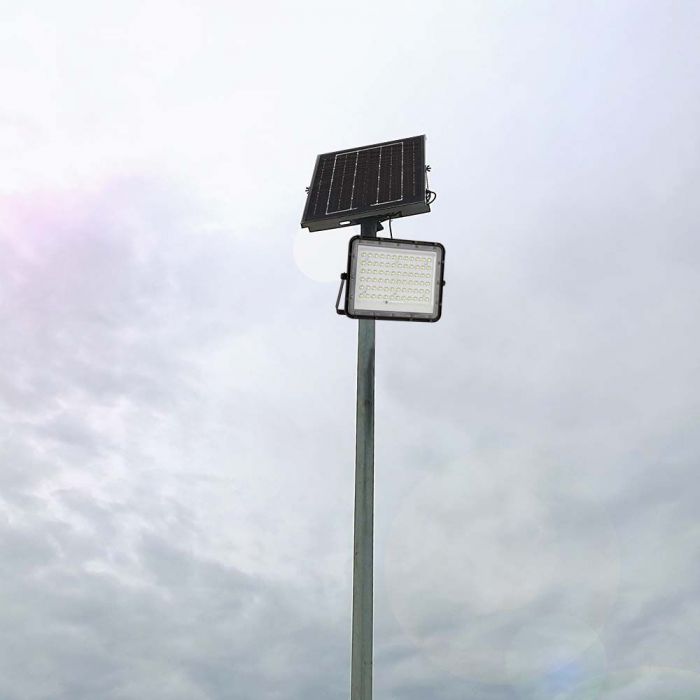 LED SOLAR FLOODLIGHT CW 1200lm 12000 mAh BATTERY 3M CABLE SMART IR REMOTE 235x55x180mm