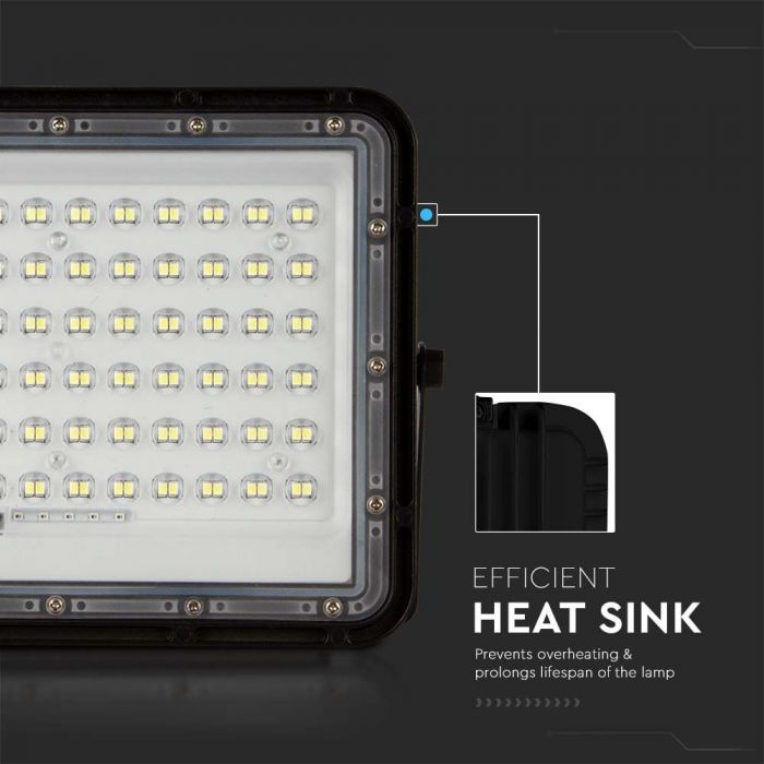 LED SOLAR FLOODLIGHT CW 1200lm 12000 mAh BATTERY 3M CABLE SMART IR REMOTE 235x55x180mm