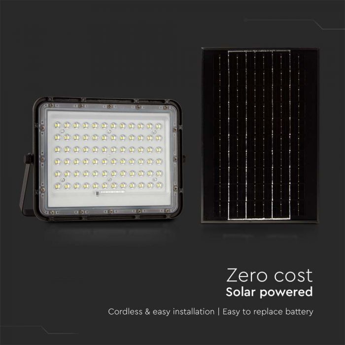 LED SOLAR FLOODLIGHT CW 1200lm 12000 mAh BATTERY 3M CABLE SMART IR REMOTE 235x55x180mm