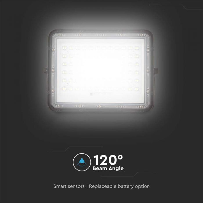 LED SOLAR FLOODLIGHT CW 1200lm 12000 mAh BATTERY 3M CABLE SMART IR REMOTE 235x55x180mm