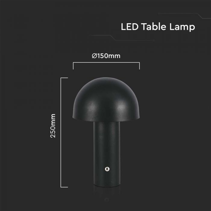 LED TABLE LAMP 1800mAH BATTERY D:150x250 3IN1 BLACK BODY