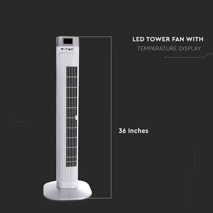 LED TOWER FAN WITH TEMPARATURE DISPLAY & REMOTE CONTROL 55W 3SPEED TIMER 30X30X95.5 WHITE