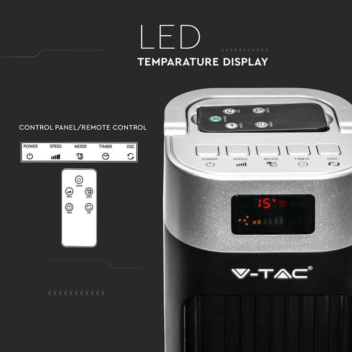 LED TOWER FAN WITH TEMPARATURE DISPLAY & REMOTE CONTROL 55W 3SPEED TIMER 30X30X120 BLACK