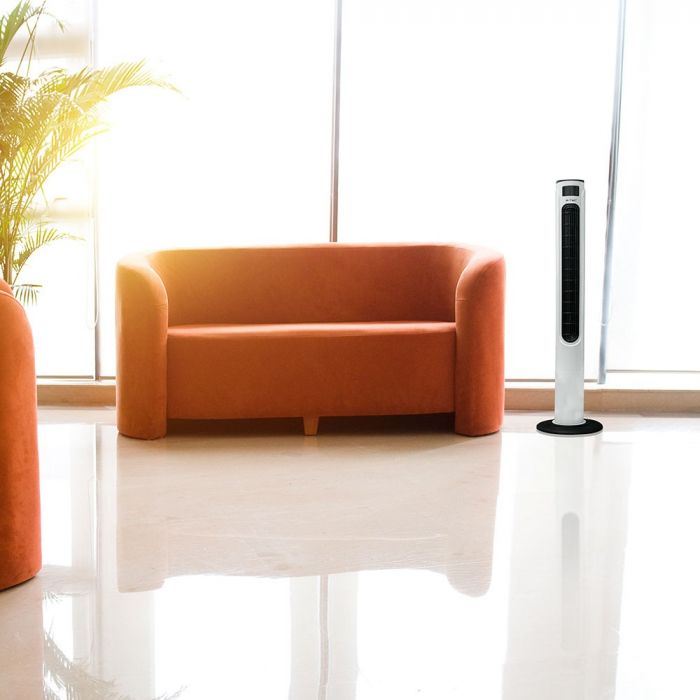 LED TOWER FAN WITH TEMPARATURE DISPLAY & REMOTE CONTROL 55W 3SPEED TIMER 30X30X120 WHITE