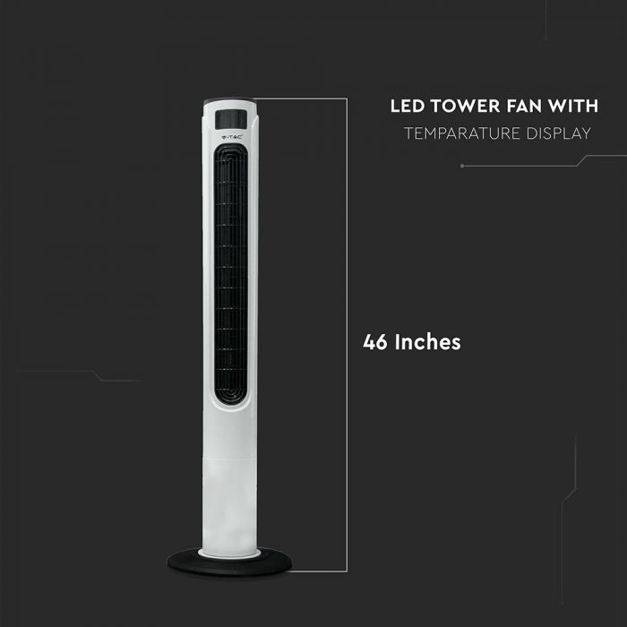 LED TOWER FAN WITH TEMPARATURE DISPLAY & REMOTE CONTROL 55W 3SPEED TIMER 30X30X120 WHITE