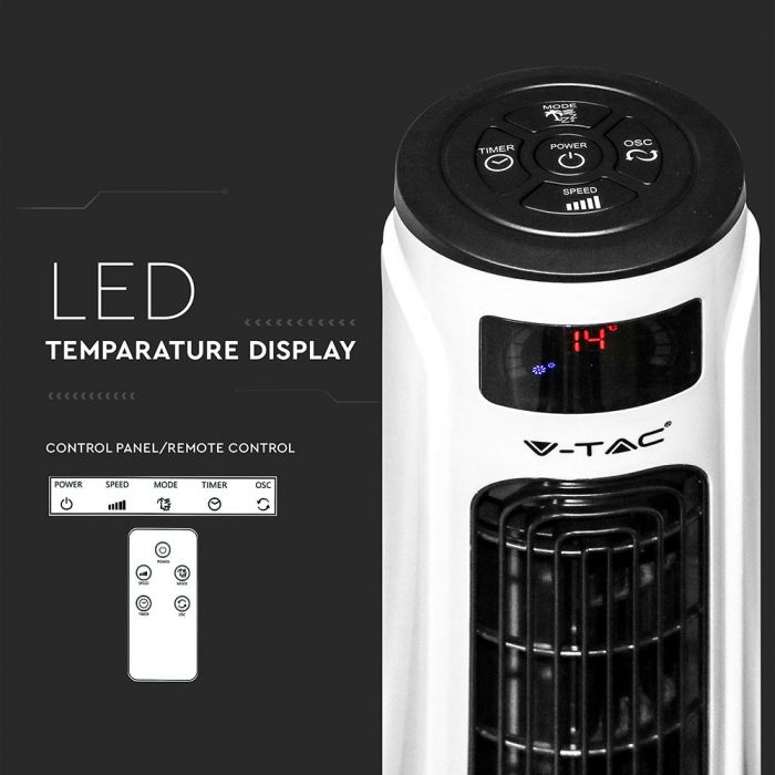 LED TOWER FAN WITH TEMPARATURE DISPLAY & REMOTE CONTROL 55W 3SPEED TIMER 30X30X120 WHITE