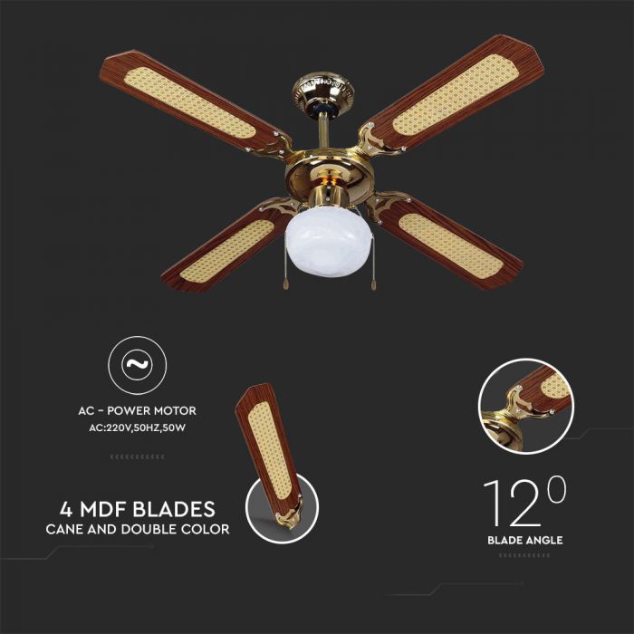 LED CEILING FAN WITH RF CONTROL/4 MDF DOUBLE COLOR BLADES/AC MOTOR 50W 1XE27 52"(107CM) 3 SPEED