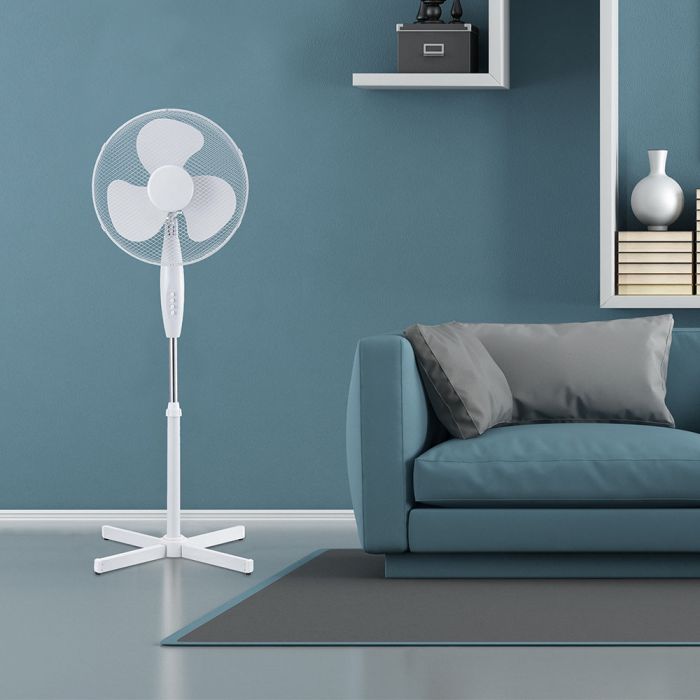 STAND FAN WITH 60CM CROSS BASE/3 BLADES 16"/4 BUTTONS 40W WHITE