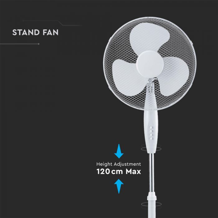 STAND FAN WITH 60CM CROSS BASE/3 BLADES 16"/4 BUTTONS 40W WHITE