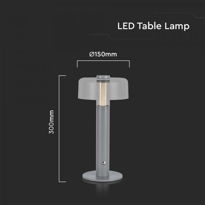 LED TABLE LAMP 1800mAH BATTERY 1W WW 100lm 150x300 GREY TOUCH DIMMING