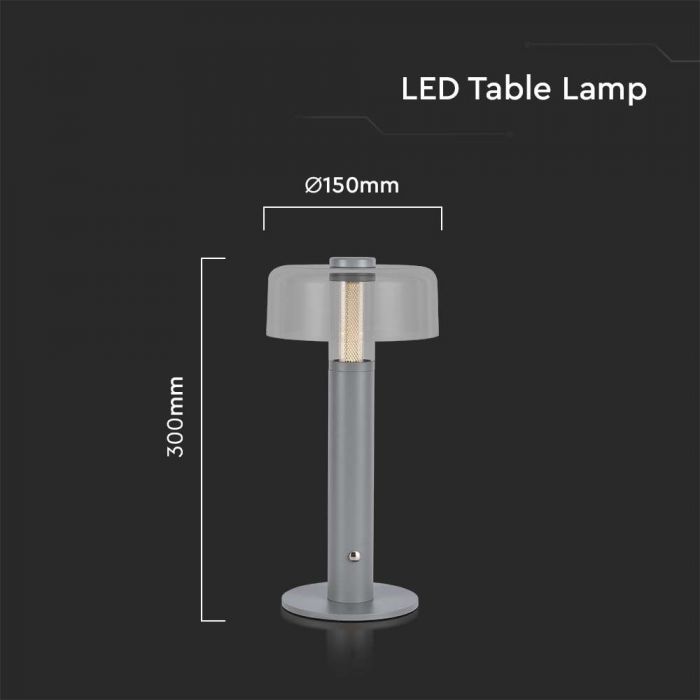 LED TABLE LAMP-1800mAH BATTERY D:150x300 3000K GREY BODY