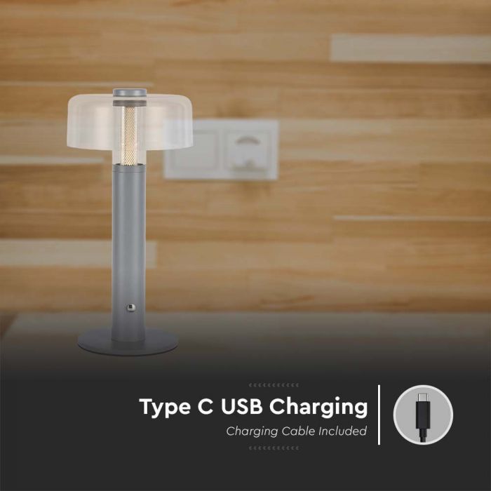 LED TABLE LAMP 1800mAH BATTERY 1W WW 100lm 150x300 GREY TOUCH DIMMING