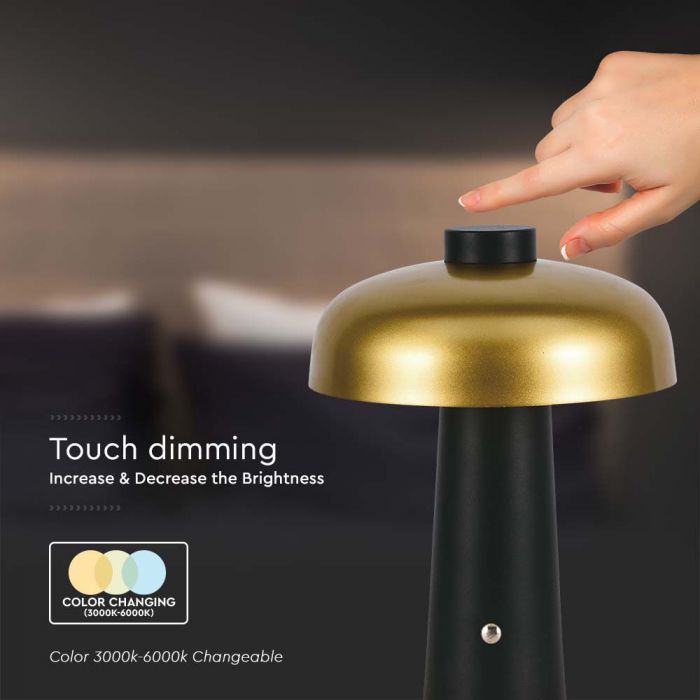 LED TABLE LAMP-1800mAH BATTERY D:300x390 3IN1 GOLD+BLACK BODY