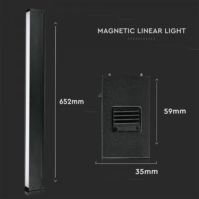 LED MAGNETIC LINEAR LIGHT 20W 1600lm WW 100° 652X35X59 24V BLACK