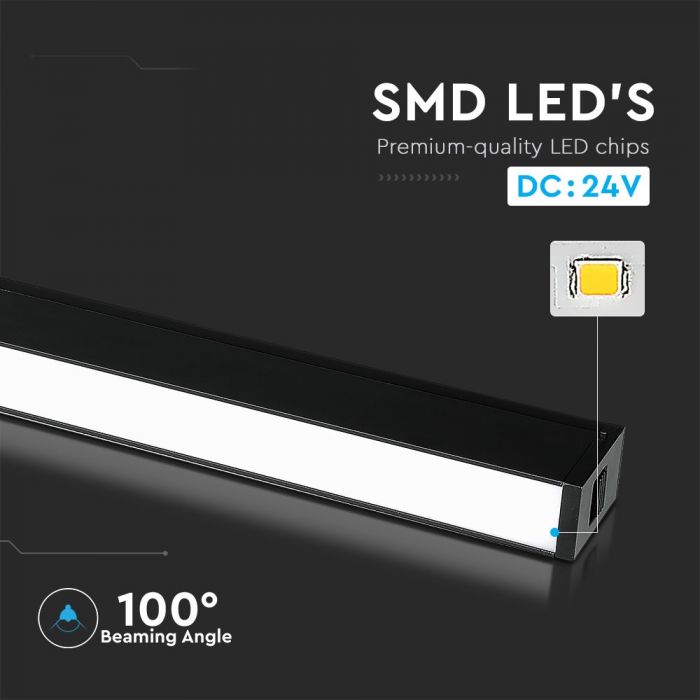 LED MAGNETIC LINEAR LIGHT 20W 1600lm WW 100° 652X35X59 24V BLACK