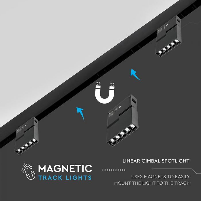 LED MAGNETIC LINEAR SPOTLIGHT 5X2W 700lm WW 30° 137X35X180 24V BLACK