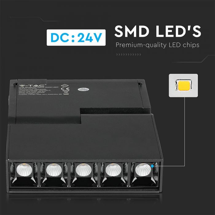 5 x 2W LED Magnetic SMD Linear Track Light Black IP20 24V 3000K