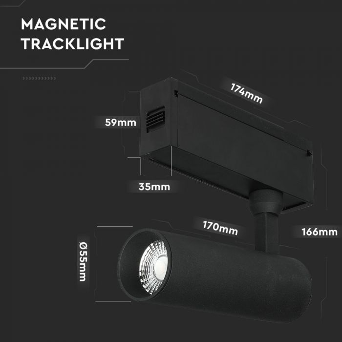 LED MAGNETIC SPOTLIGHT 15W 900lm DL 36° 166X100X55 24V BLACK