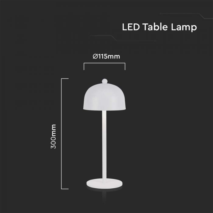 LED TABLE LAMP 1800mAH BATTERY D:115x300 3IN1 WHITE BODY