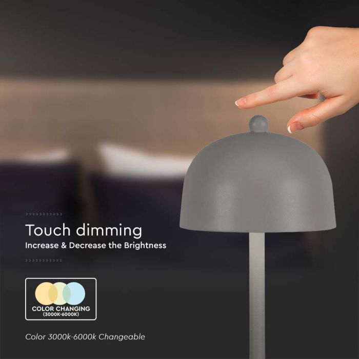 LED TABLE LAMP 1800mAH BATTERY D:115x300 3IN1 GREY BODY