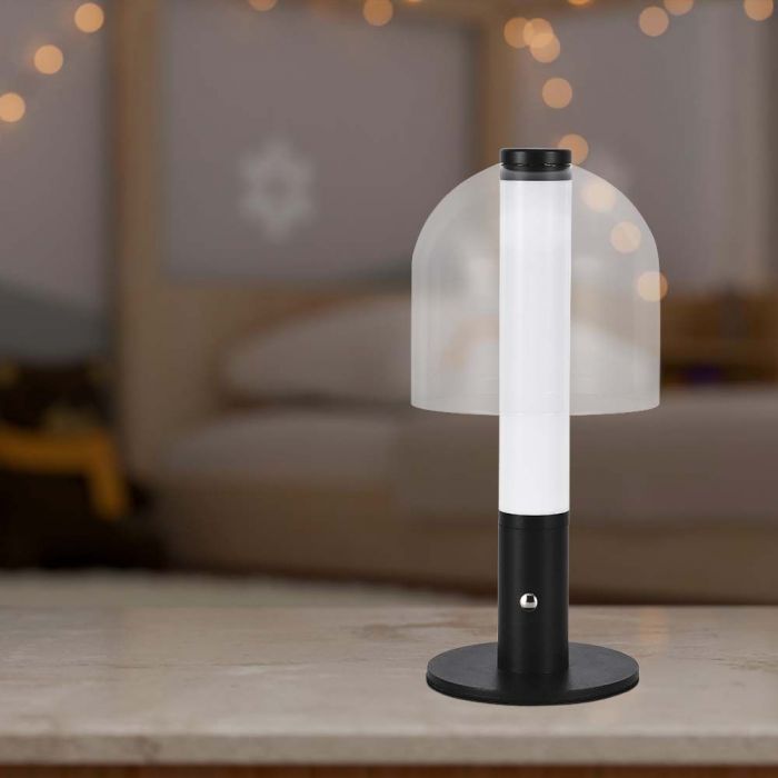 LED TABLE LAMP 1800mAH BATTERY D:140x300 3IN1 BLACK+TRANSPARENT GLASS BODY