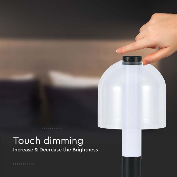 LED TABLE LAMP 1800mAH BATTERY D:140x300 3IN1 BLACK+TRANSPARENT GLASS BODY