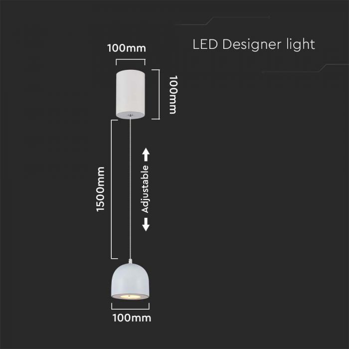 LED PENDANT LIGHT 8.5W WW 820lm ADJUSTABLE WIRE & TOUCH LIGHT ON/OFF 100x1600mm LIGHT GREY