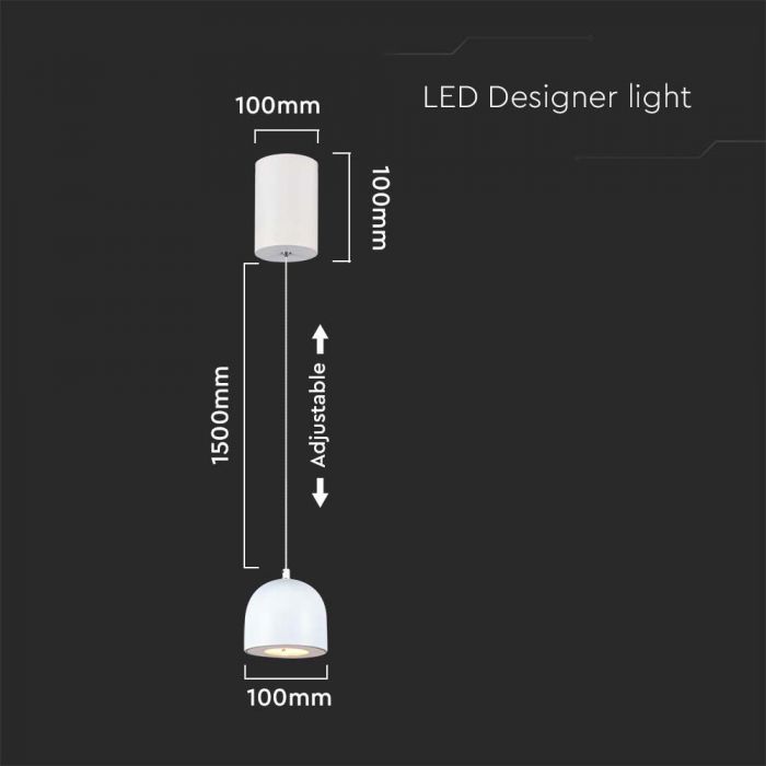 LED PENDANT LIGHT 8.5W WW 820lm ADJUSTABLE WIRE & TOUCH LIGHT ON/OFF 100x1600mm WHITE