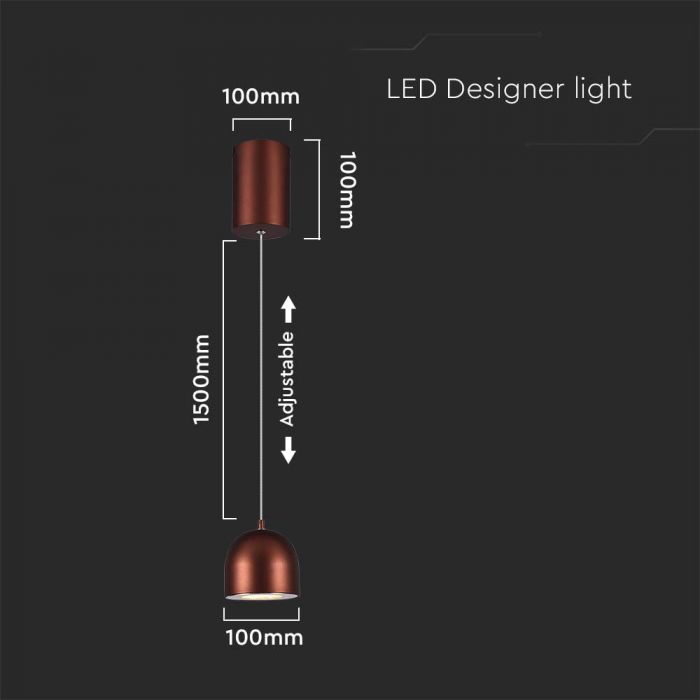 LED PENDANT LIGHT 8.5W WW 820lm ADJUSTABLE WIRE & TOUCH LIGHT ON/OFF 100x1600mm BROWN