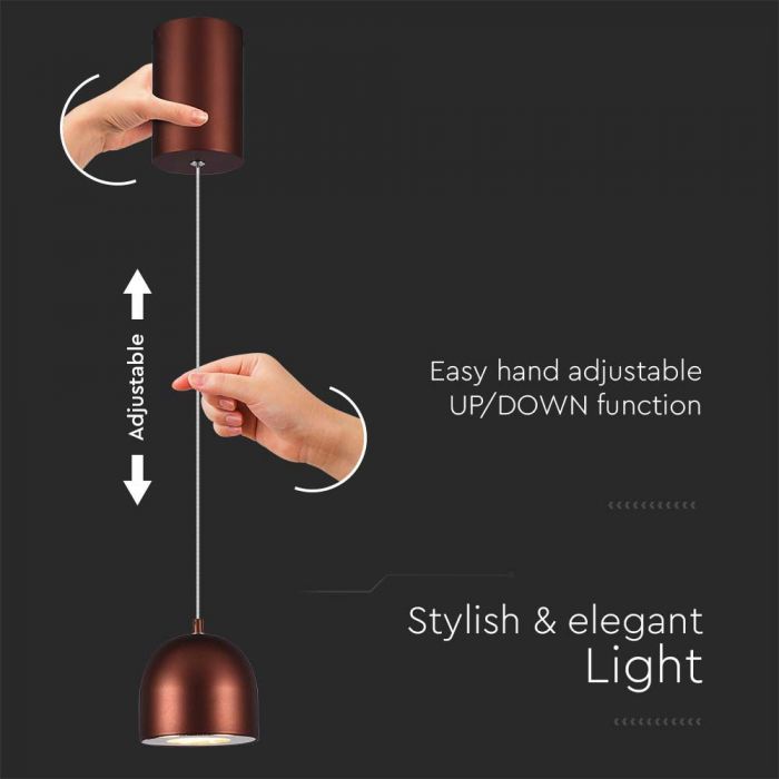 LED PENDANT LIGHT 8.5W WW 820lm ADJUSTABLE WIRE & TOUCH LIGHT ON/OFF 100x1600mm BROWN